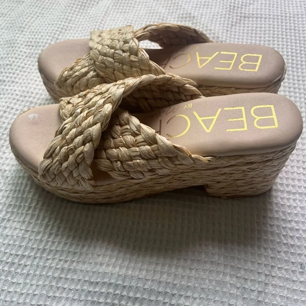 Anthropologie MATISSE Reflection Raffia Platform Bohemian Sandals Beach Shoes 8